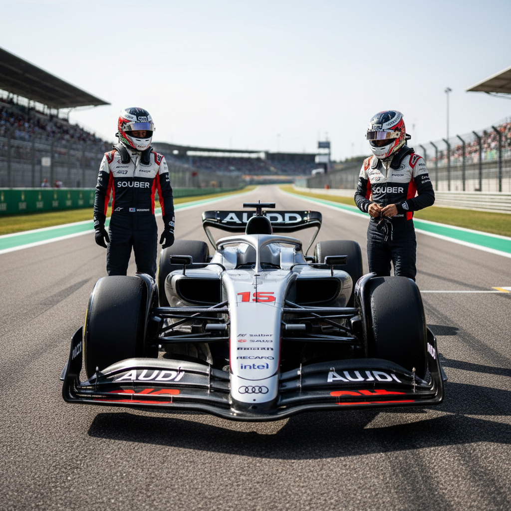 Audi F1 Team car on track at 2026 season launch — Nico Hülkenberg and Gabriel Bortoleto debut season