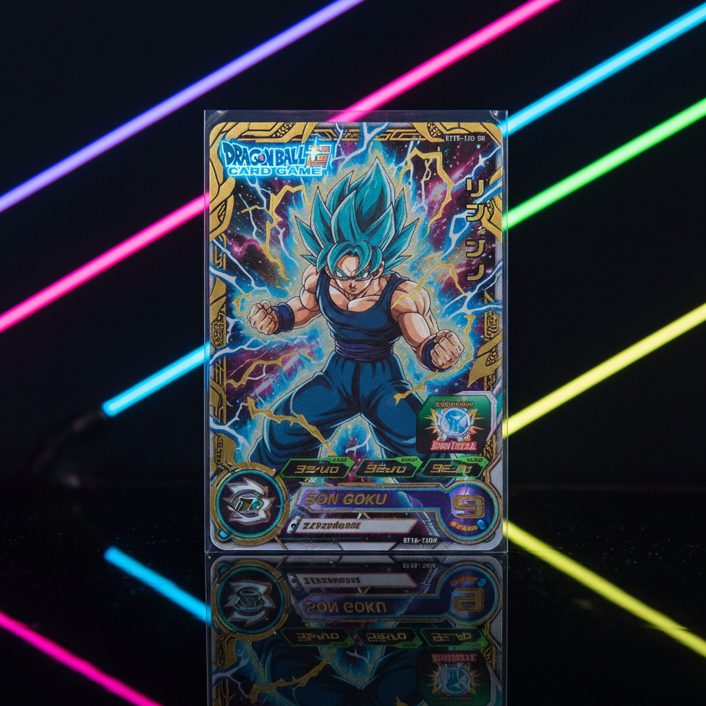 Dragon Ball Super Card Game Goku special rare card under neon lighting