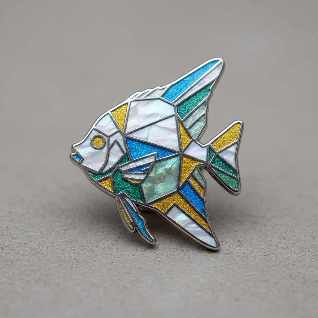 Close-up of hard enamel angelfish triangle fracture pin showing detail