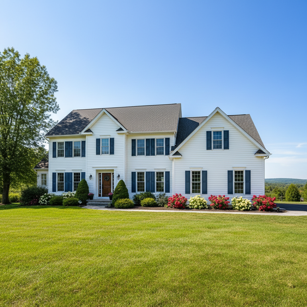 Freshly painted white exterior walls of a detached house with clean gloss fascias and soffits