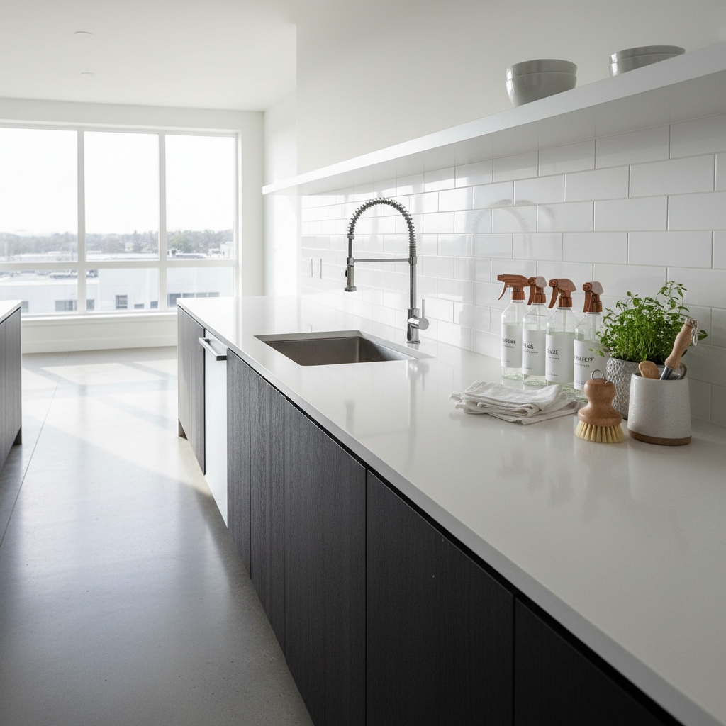 Bright, clean kitchen interior with organized countertops and gleaming surfaces in a Louisville home