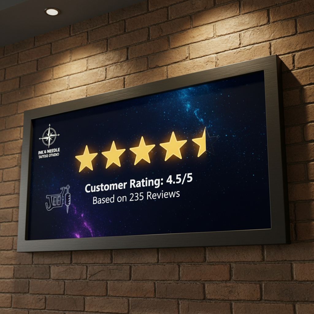 Star rating system displayed on a screen for a tattoo studio