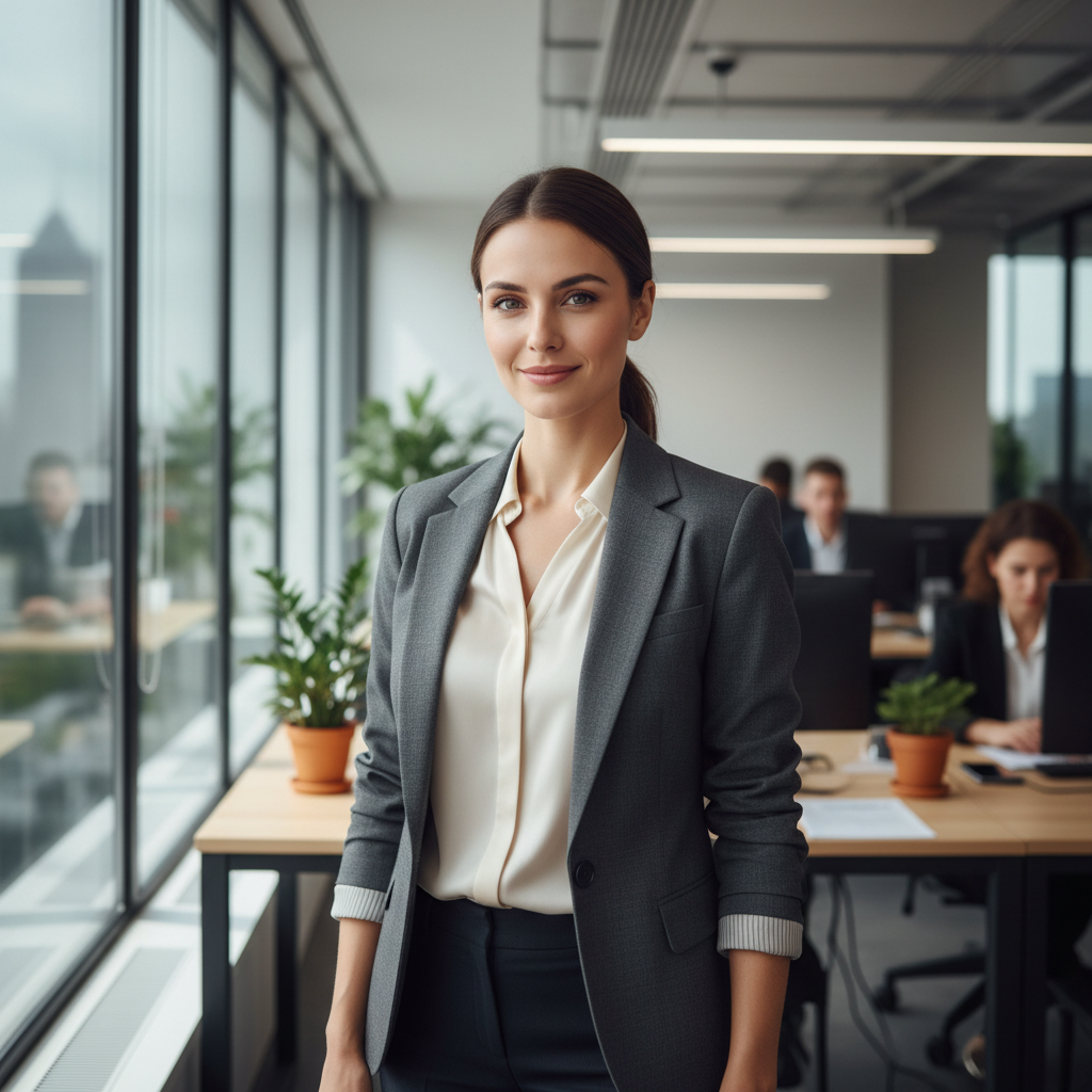 Grace Temu, professional woman smiling, bright office background, confident expression
