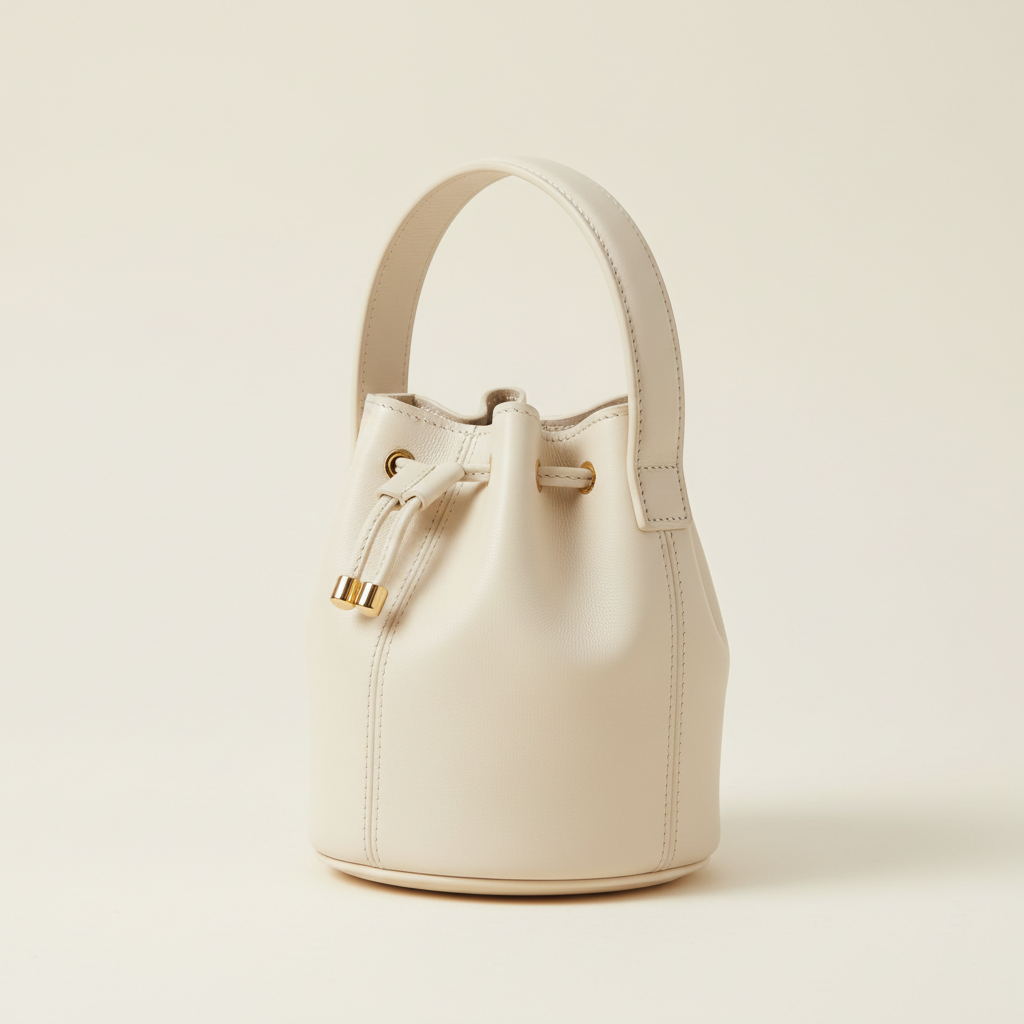 Mini top handle bag in ivory — luxury imported handbag with structured silhouette and polished clasp closure