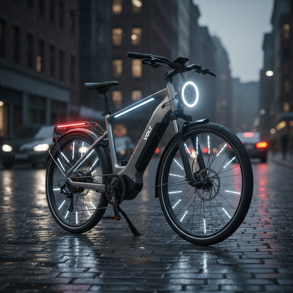 Volt Commuter electric bike with integrated LED lighting on urban street