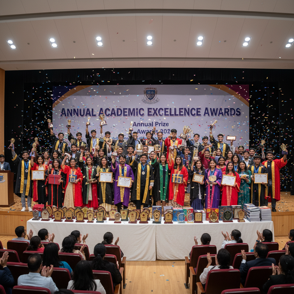 School graduation ceremony with students in caps and gowns receiving diplomas