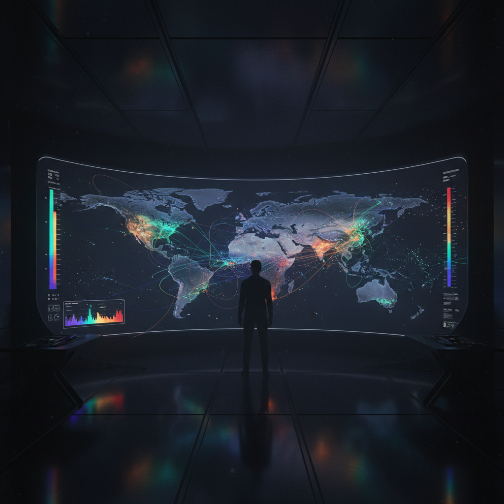 Weather forecast interface on dark screen, moody atmospheric lighting, deep blue tones