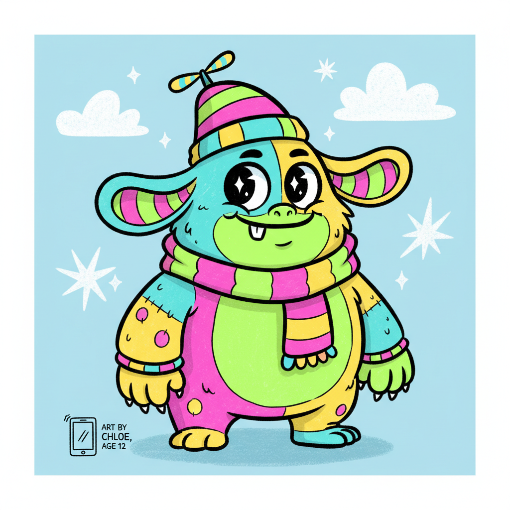Digital character illustration created by a tween student on an iPad using Procreate