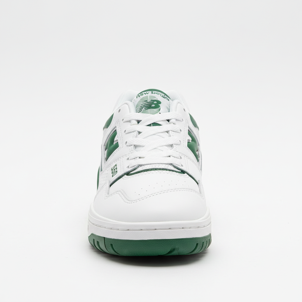 New Balance 550 retro basketball sneaker on dark studio surface