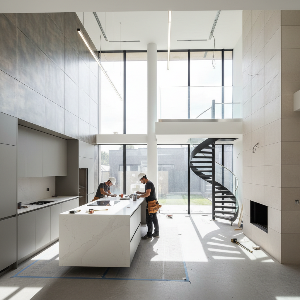 Property renovation and maintenance work in progress showing modern upgrades and repairs