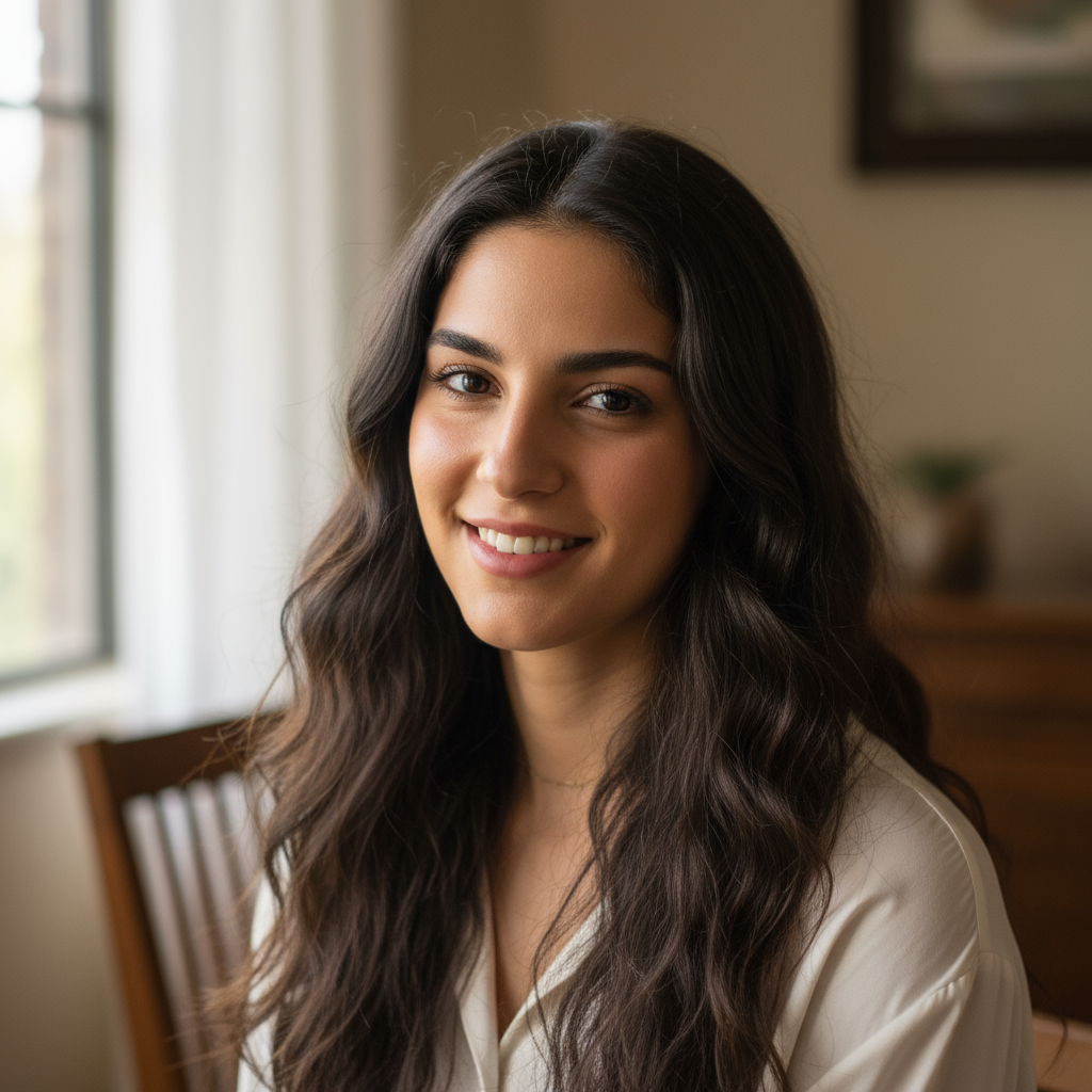 Young Kuwaiti woman smiling, professional headshot