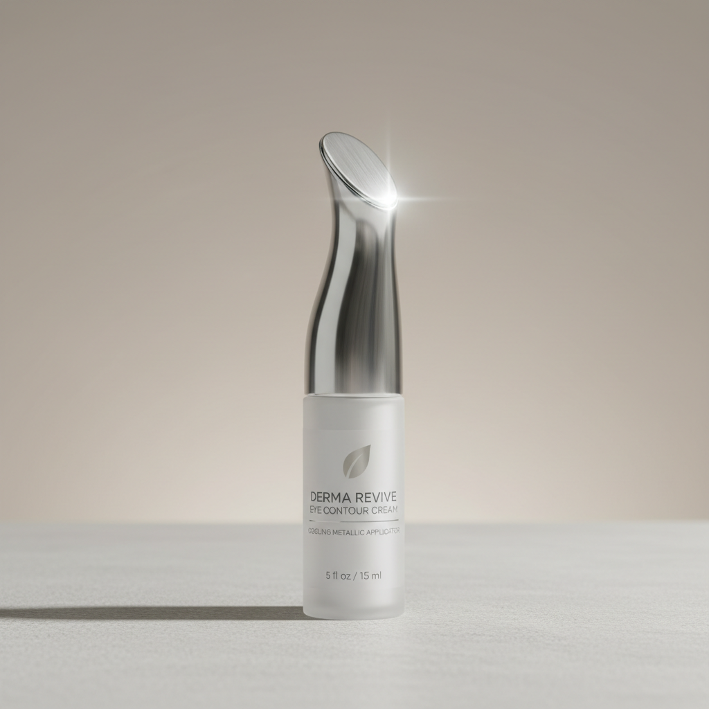 Contorno de ojos retinol tubo plateado elegante sobre fondo negro