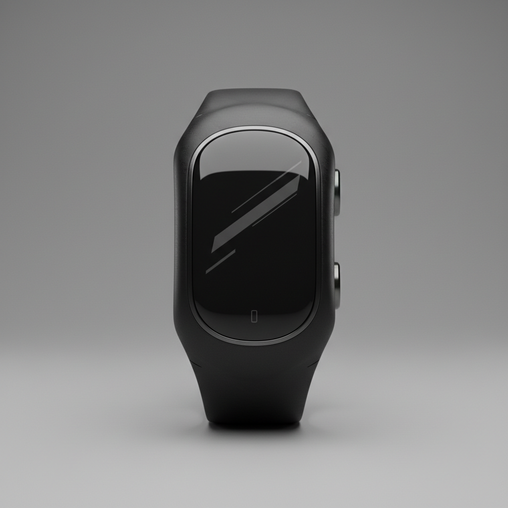Smartwatch with glowing fitness display on dark background with purple accent light