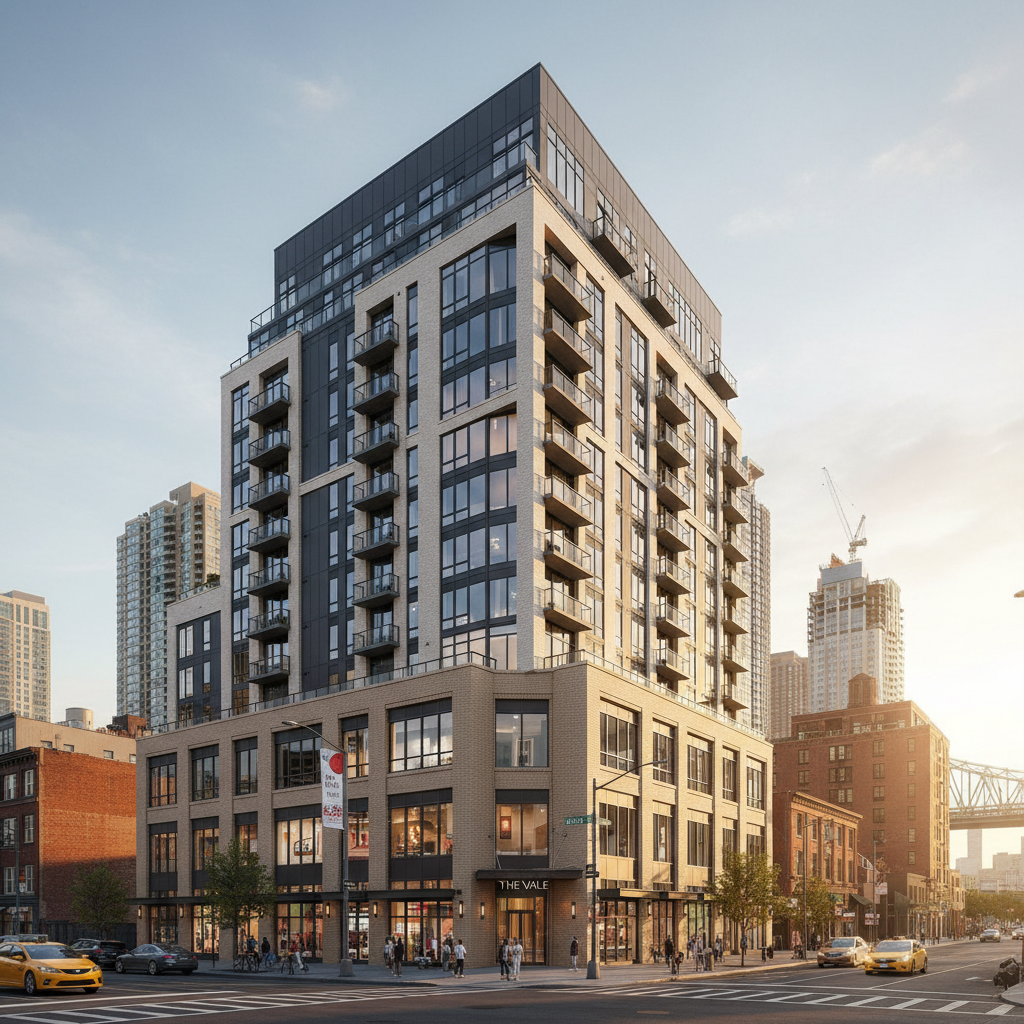 Twelve-story mixed-use residential tower with ground floor retail in Long Island City, subject of an investor DSCR loan