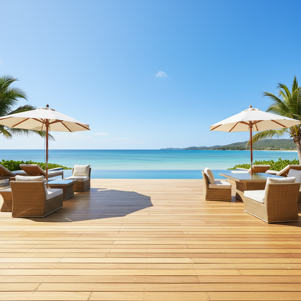 Beachfront property with well-maintained deck and ocean view