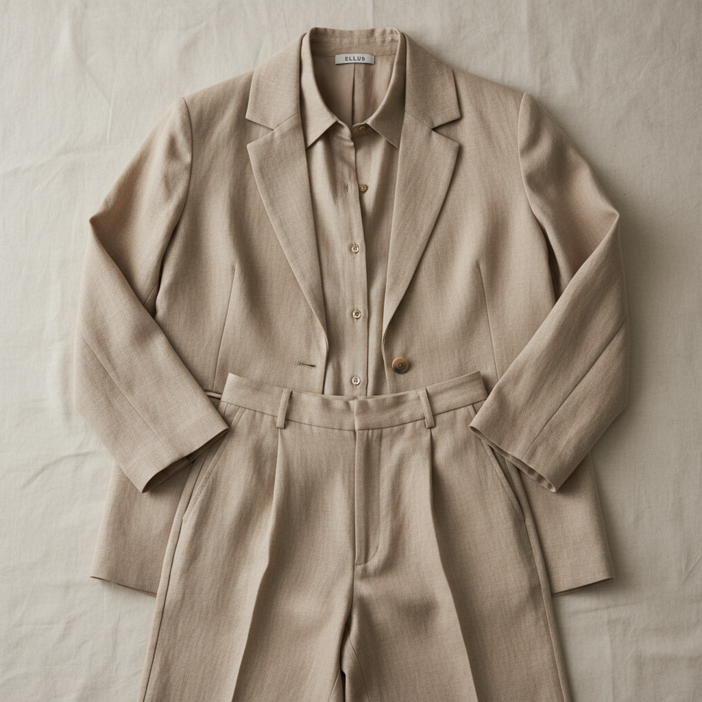 Beige linen blazer on dark background, summer fashion, professional attire