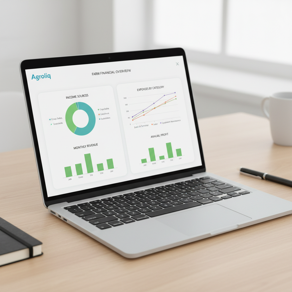 GHGNavigator carbon accounting dashboard showing emissions data charts and farm sustainability metrics on a computer screen