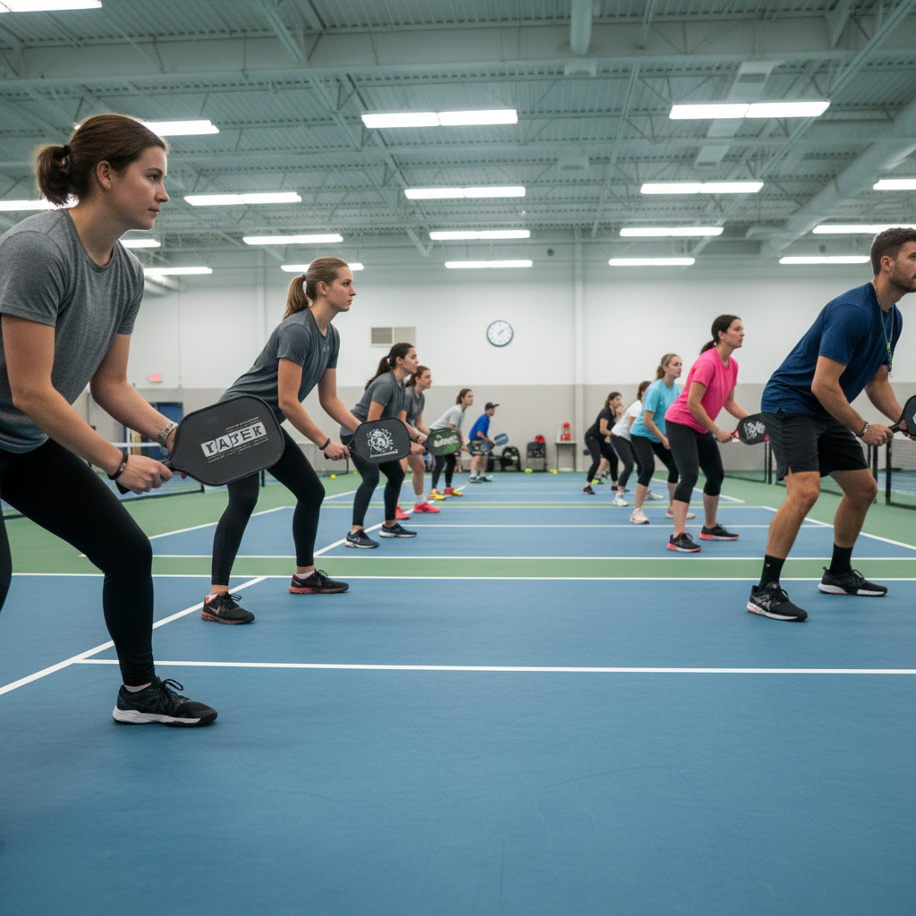 Professional pickleball coach teaching beginner player at Pickleten indoor arena