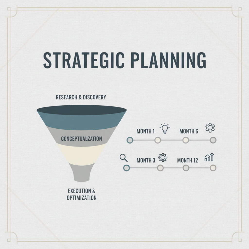 Strategic planning document with funnel diagram and career progression notes
