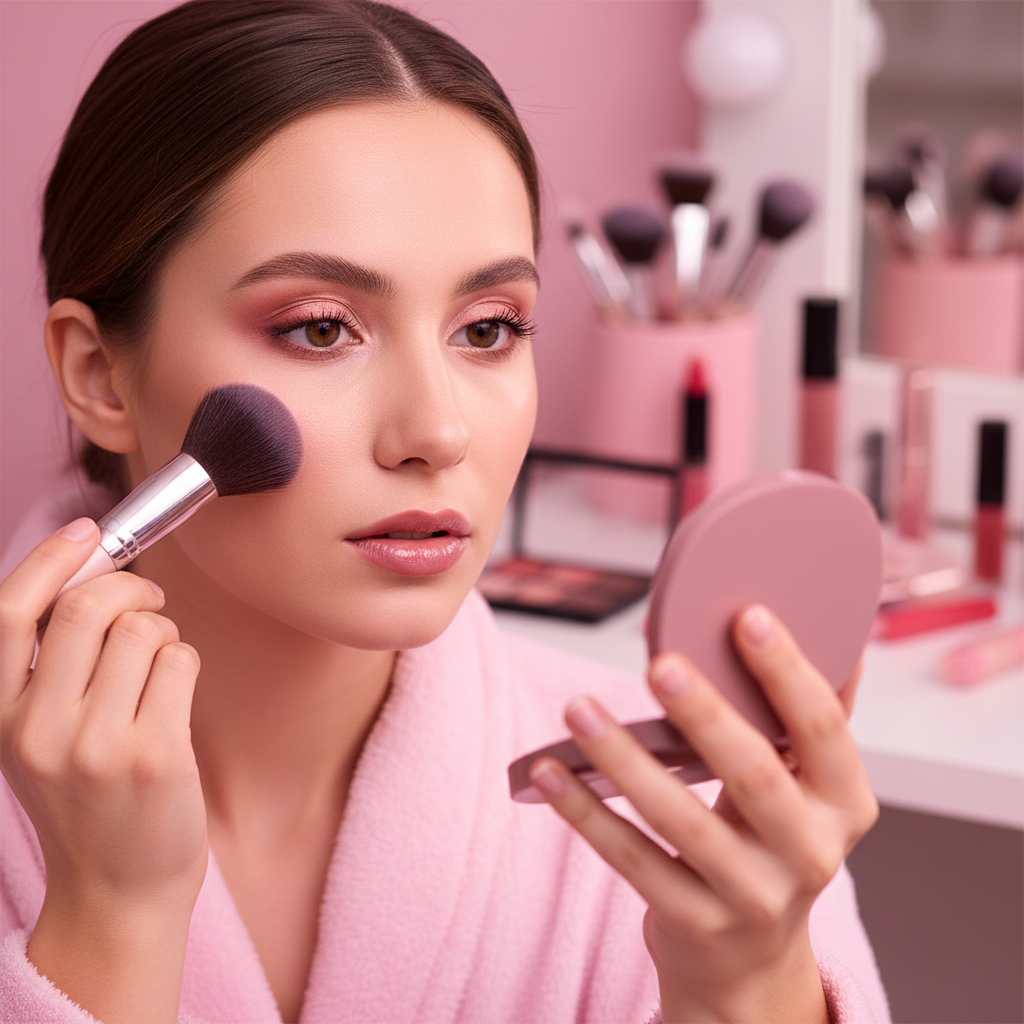 Young woman with bold makeup, beauty creator in studio