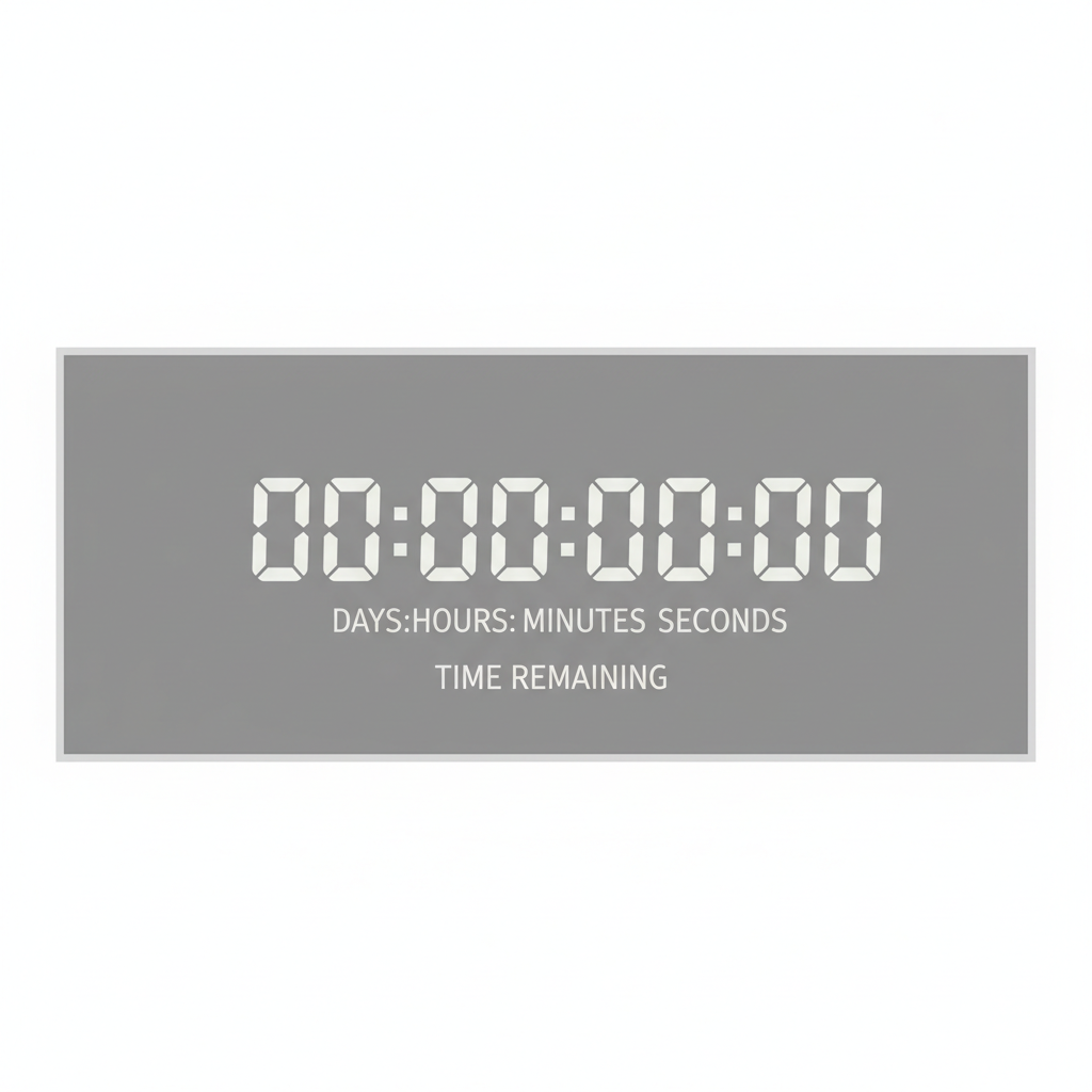 Plain countdown timer banner in grayscale with default styling and no seasonal character