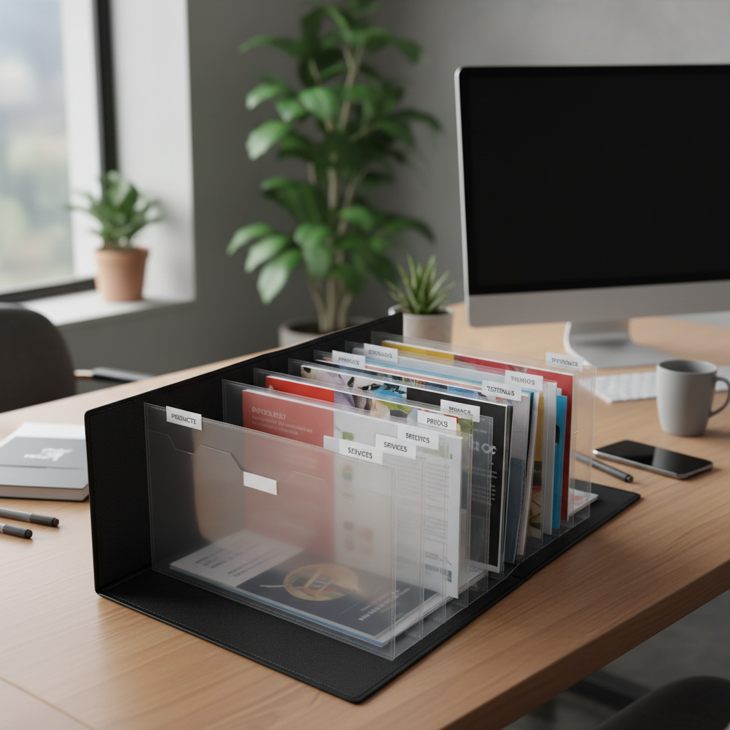 Transparent plastic file folder on office desk