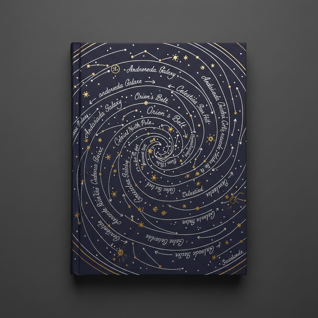Deep blue night sky storybook cover with gold star illustrations for bedtime reading