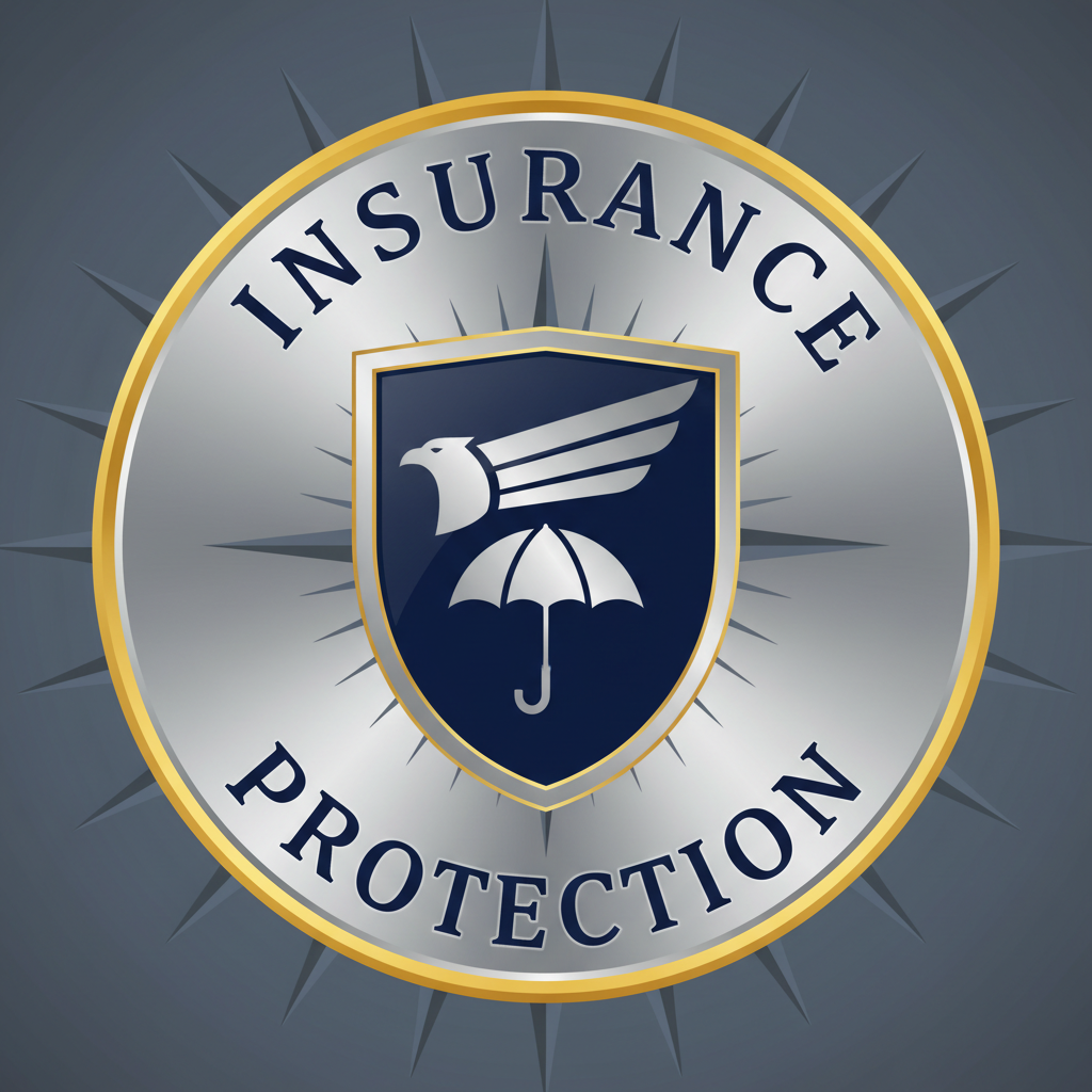 Professional insurance badge with shield and protection icon