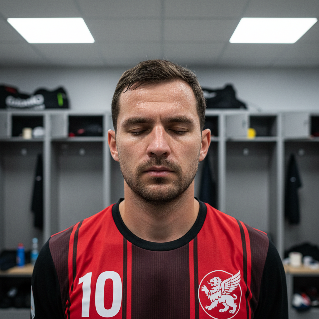Athletes preparing for sports game, focused and determined look, sports equipment visible