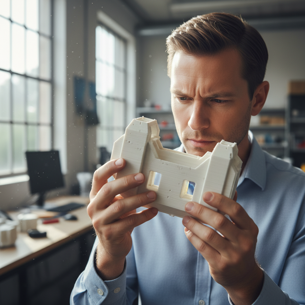 Engineer inspecting 3D printed industrial component