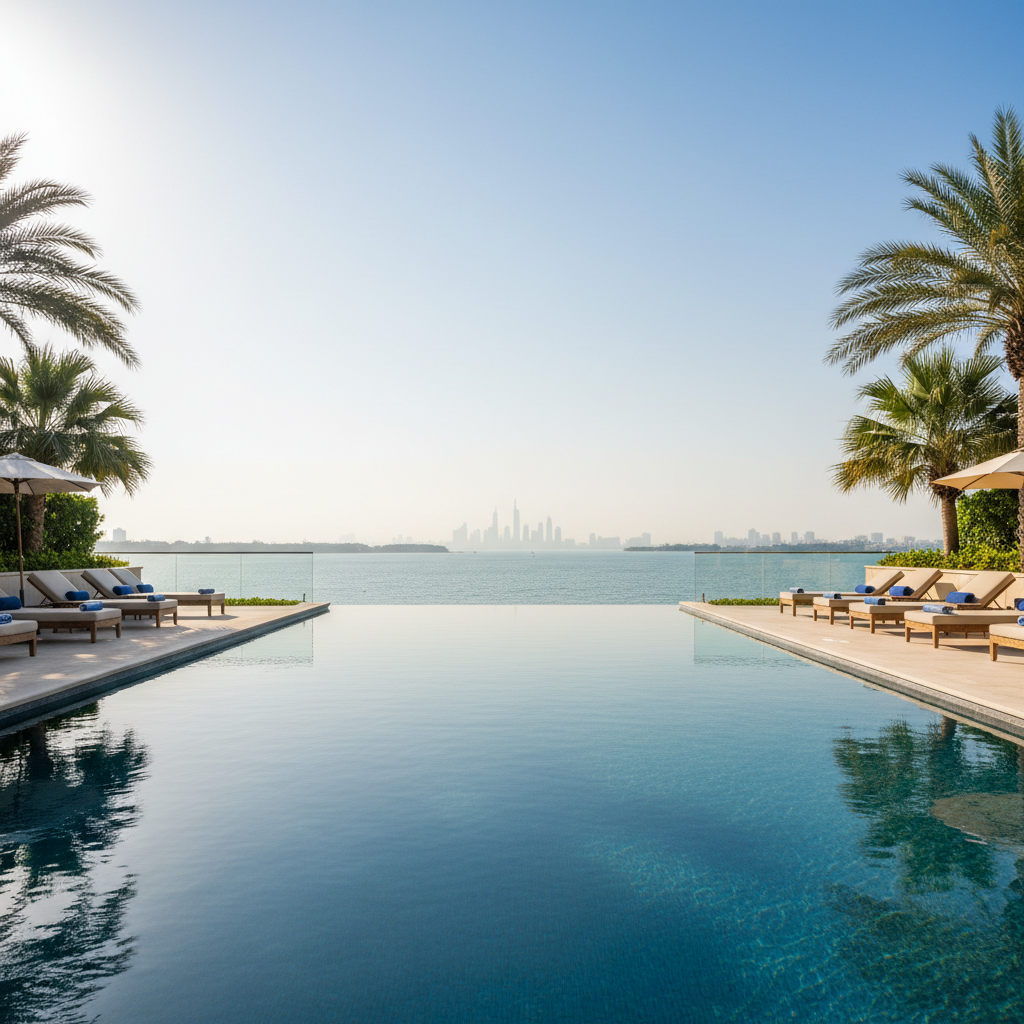 White contemporary villa with private infinity pool and direct beach access on Palm Jumeirah