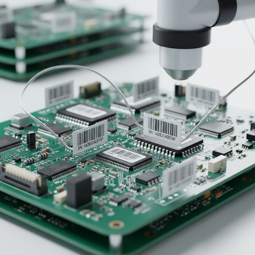 Electronic components on circuit board with barcode labels for traceability tracking