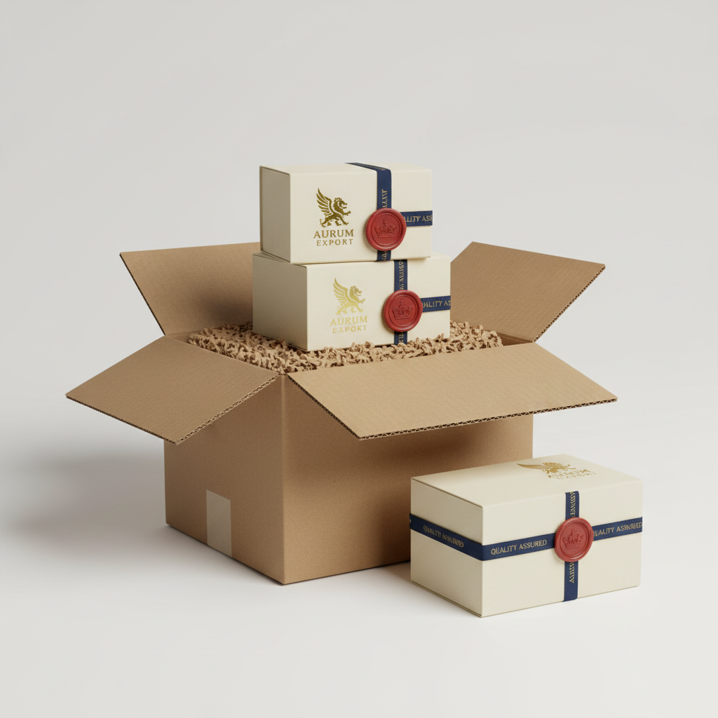 Global export shipping containers with international trade goods, export packaging