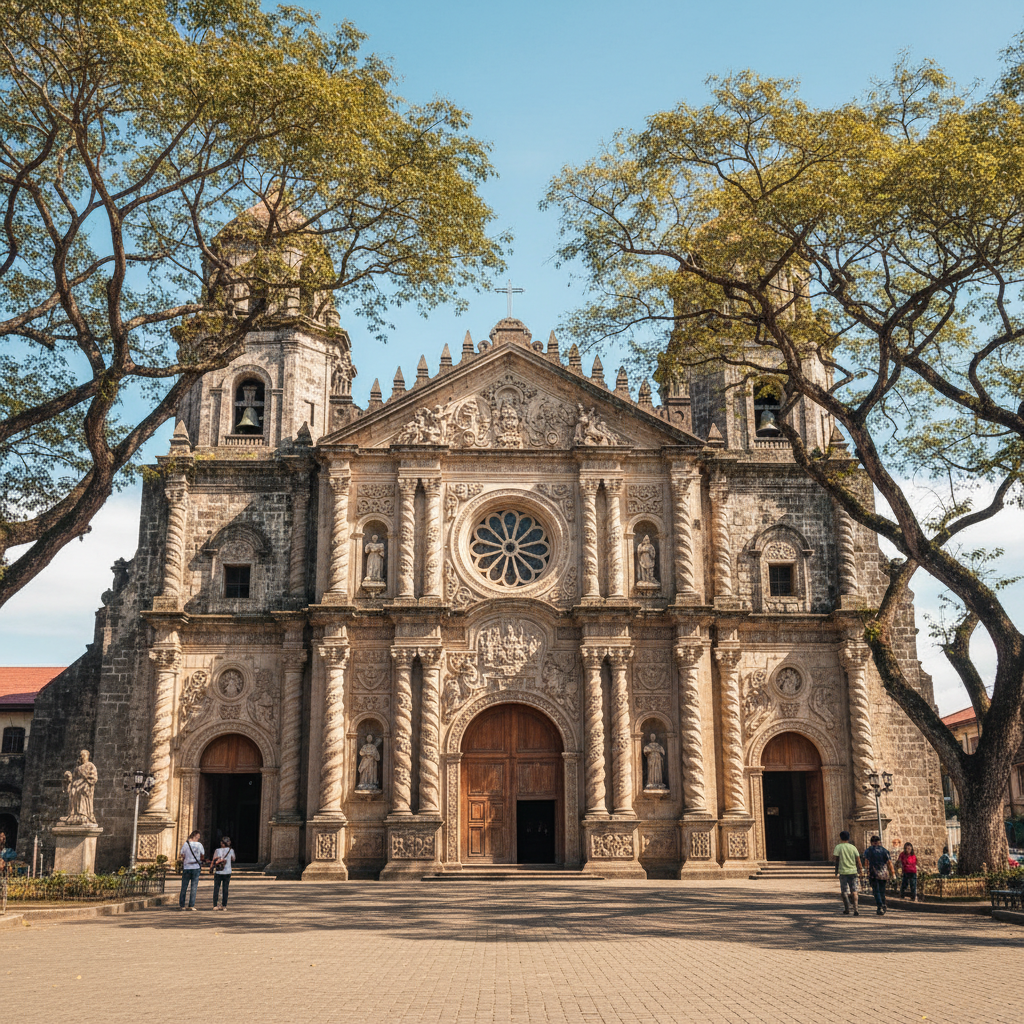 Historic Spanish colonial Basilica del Santo Niño church with ornate baroque architecture and centuries-old religious artifacts in Cebu City