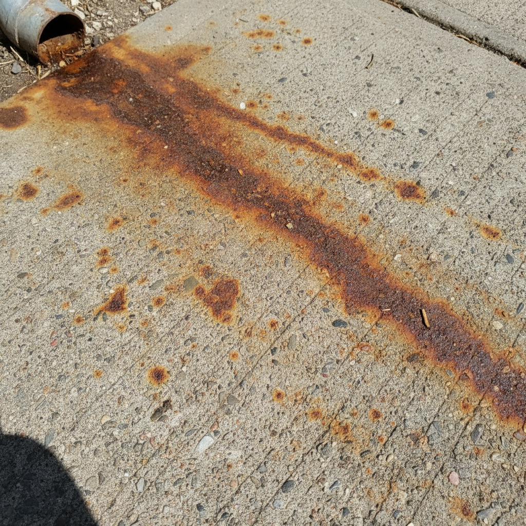 Rust stained concrete before oxalic acid treatment