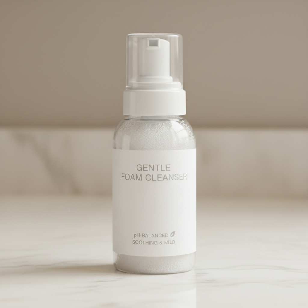 Hydra-Soft Cleanser product shot, clean white background, professional beauty photography