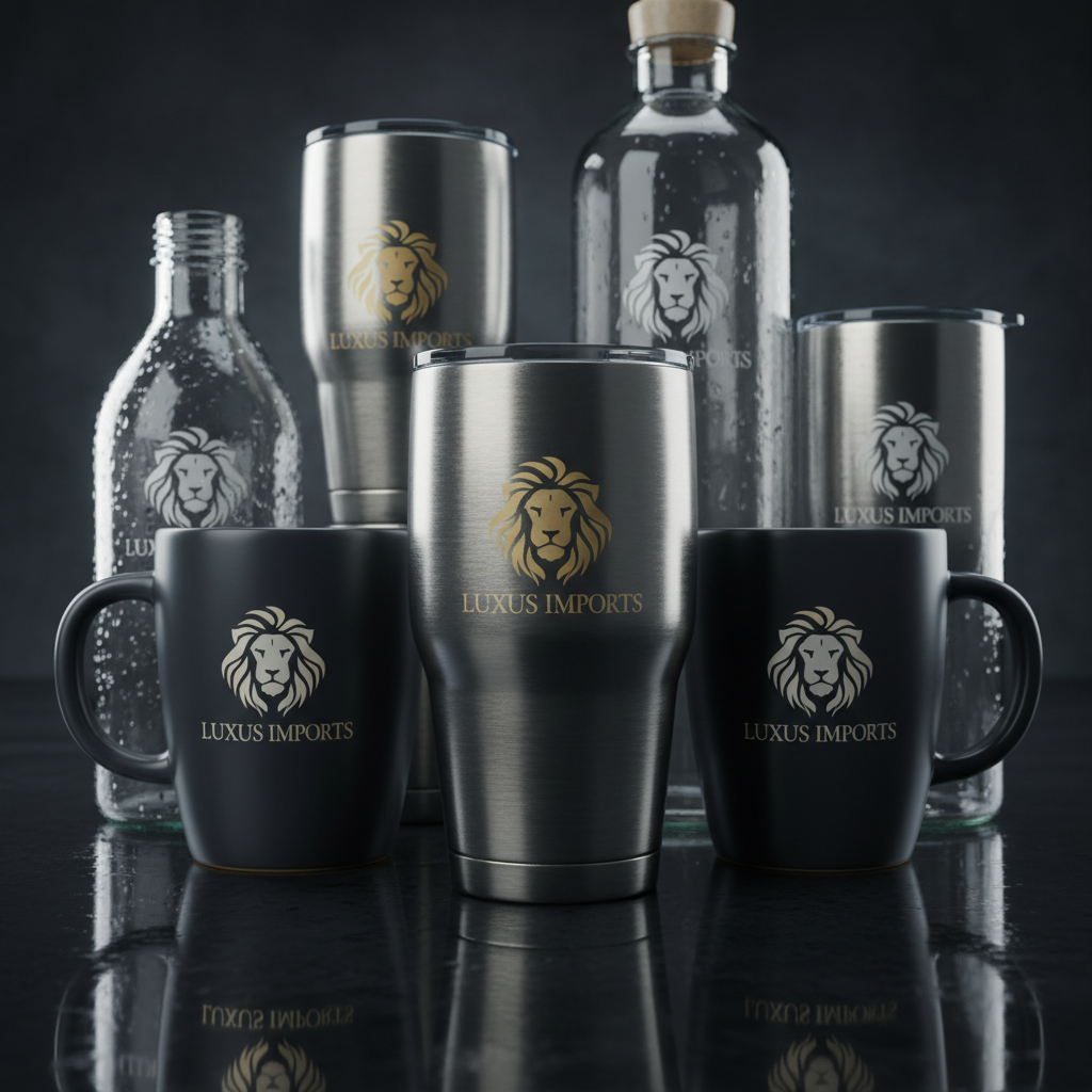 Premium branded drinkware collection with custom logo printing