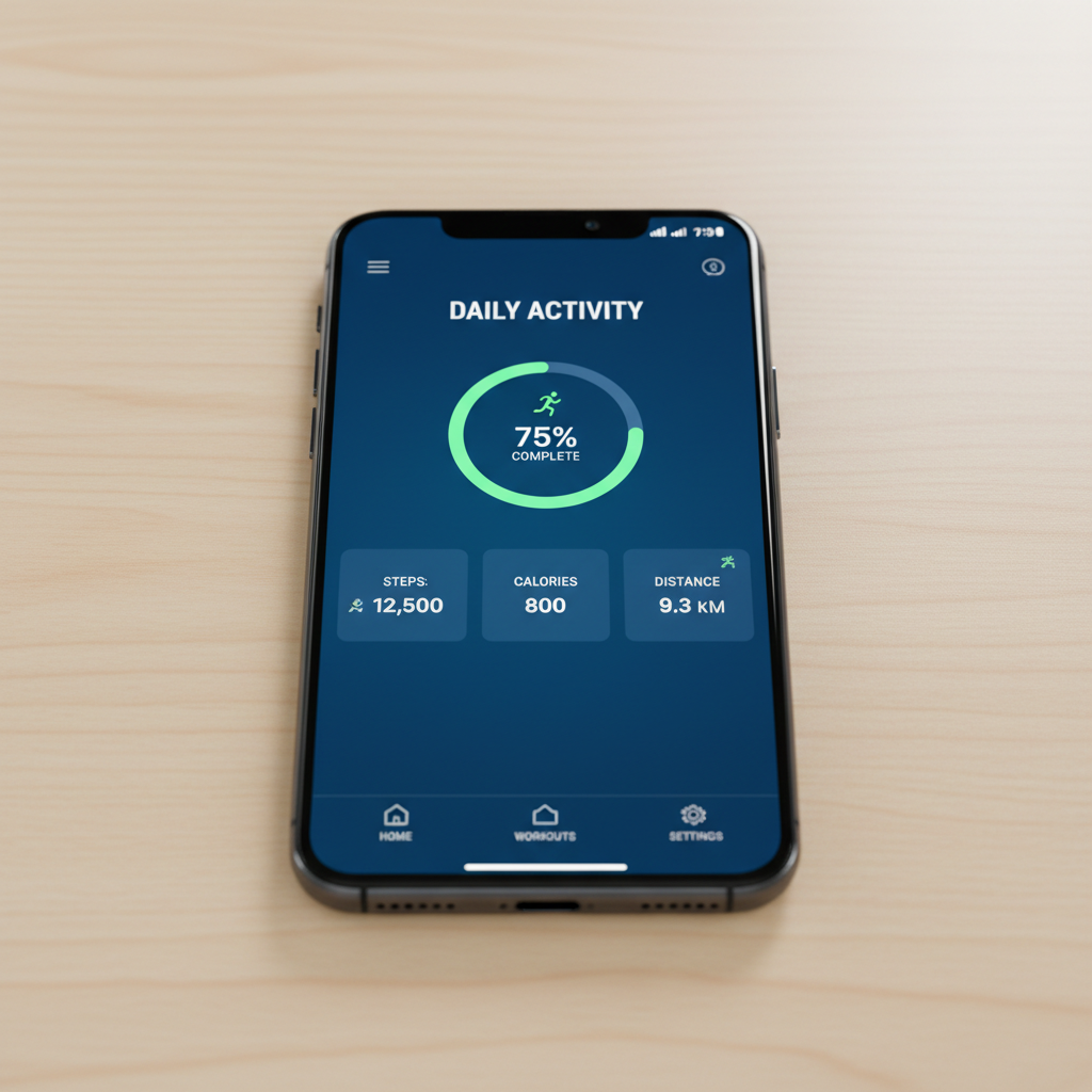 Smartphone showing a mobile app interface on a clean desk