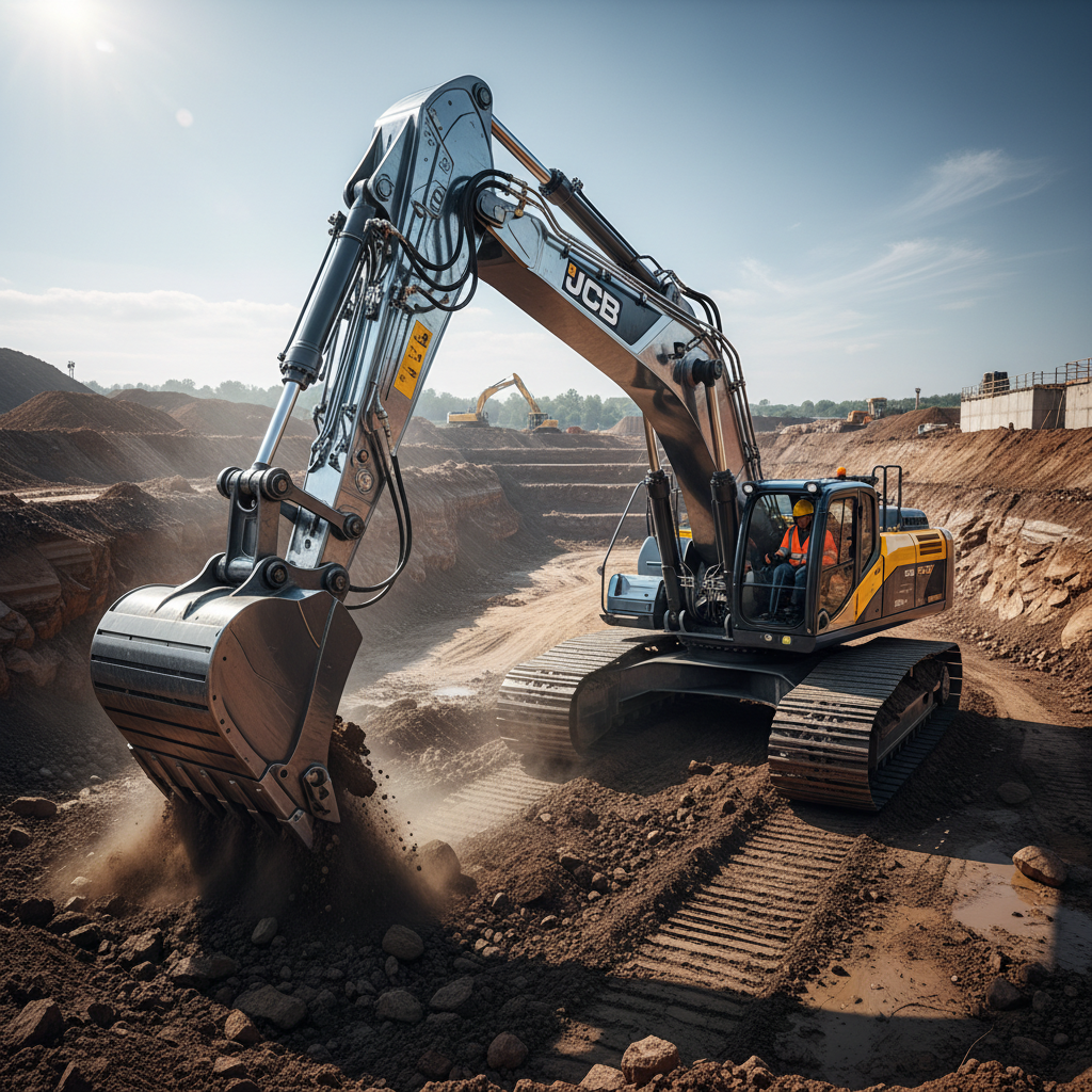 JCB excavator construction equipment at a work site