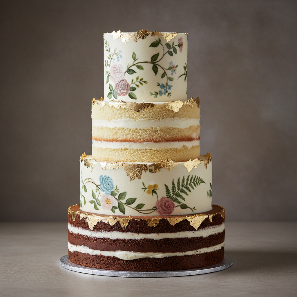 Full Sakura wedding cake display with watercolour fondant finish