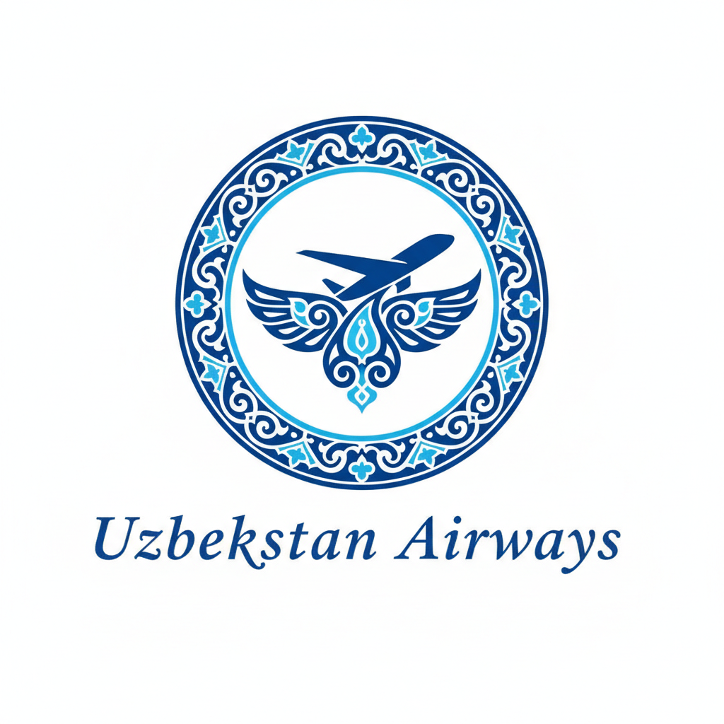 Логотип Uzbekistan Airways - синий самолет с национальным орнаментом