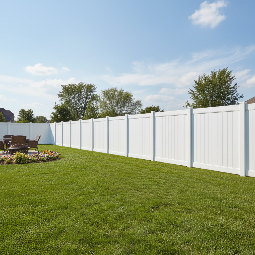 Vinyl privacy fence installed in a backyard in Maple Ridge
