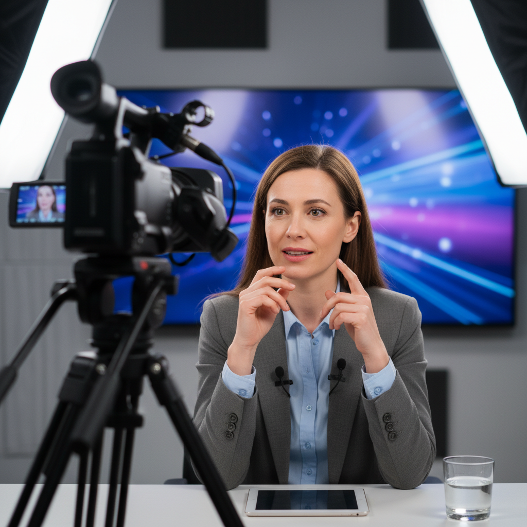 Person practicing on-camera communication during a coaching session