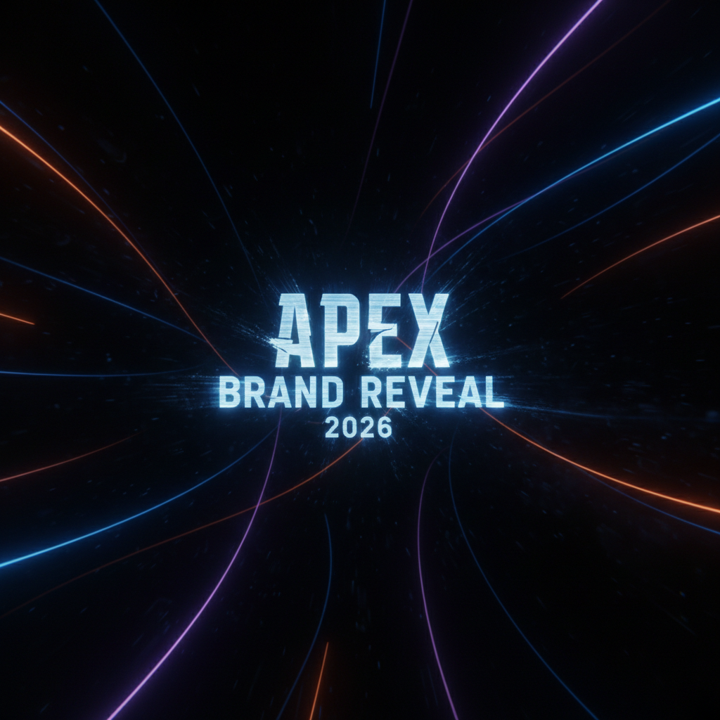 Apex Brand Reveal 2026 — dark cinematic scene with light streaks on black background