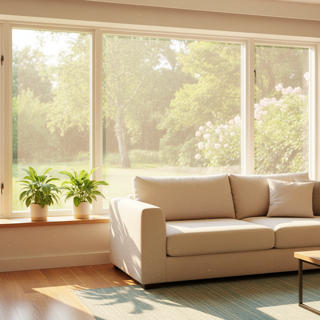 Bright airy interior of a residential home in Palm Beach County with large windows natural light and neutral decor