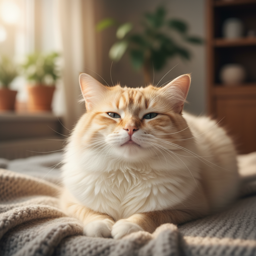 Happy cat after grooming session looking relaxed and fluffy