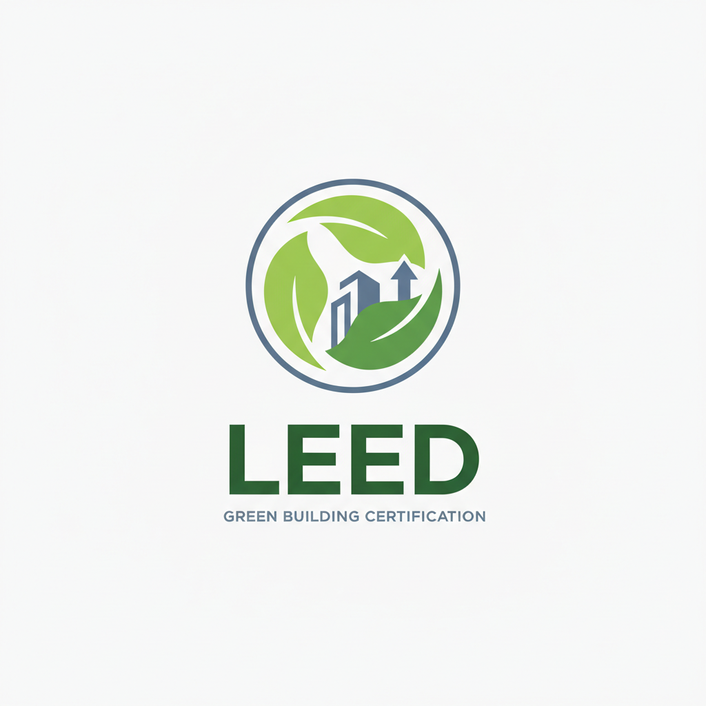LEED green building certification logo with leaf and building design in green