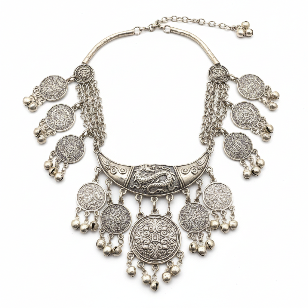 Close-up of jeweler crafting intricate silver filigree necklace with traditional Persian motifs