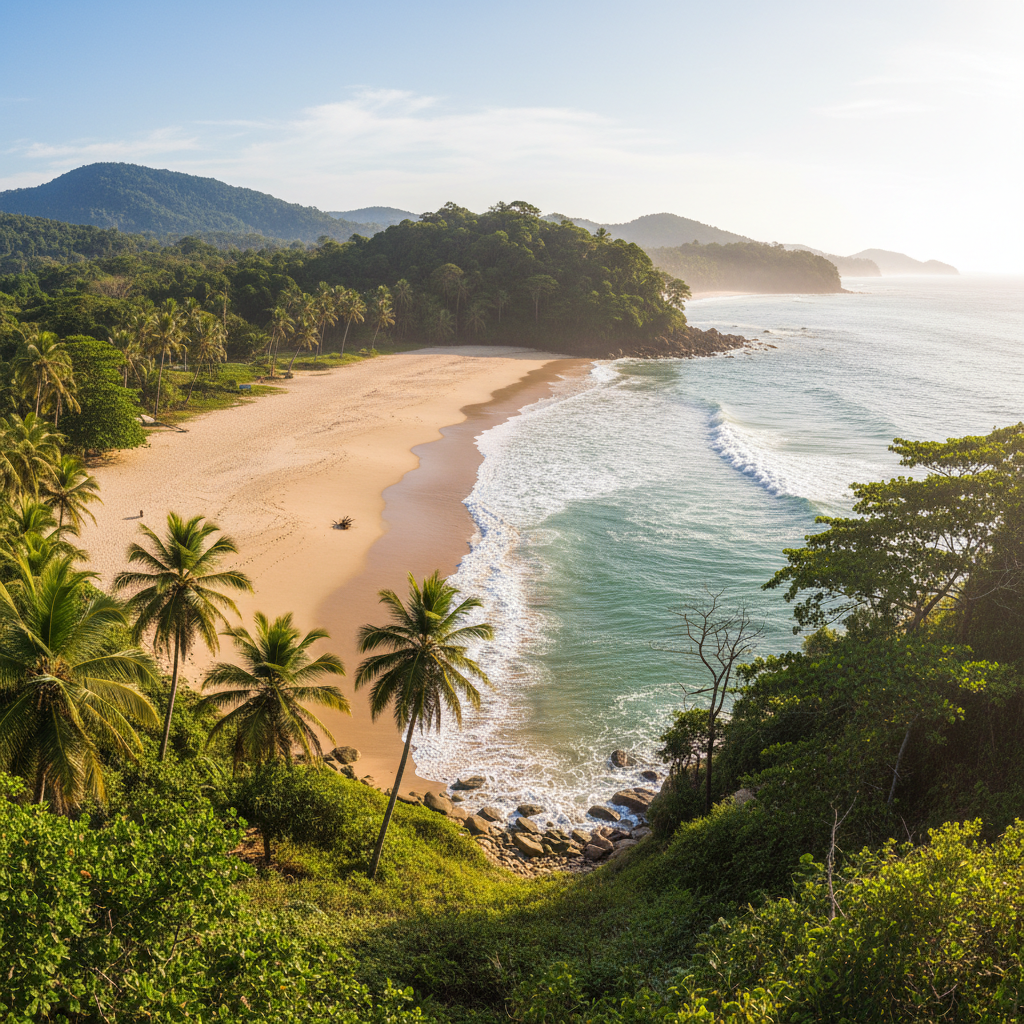 Praia de Minas Beach em Raul Soares com água azul-esverdeada e vegetação exuberante ao redor
