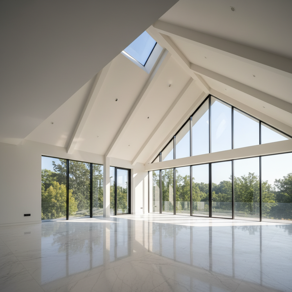 Large luxury home open concept interior with high ceilings showing old paint throughout multiple rooms